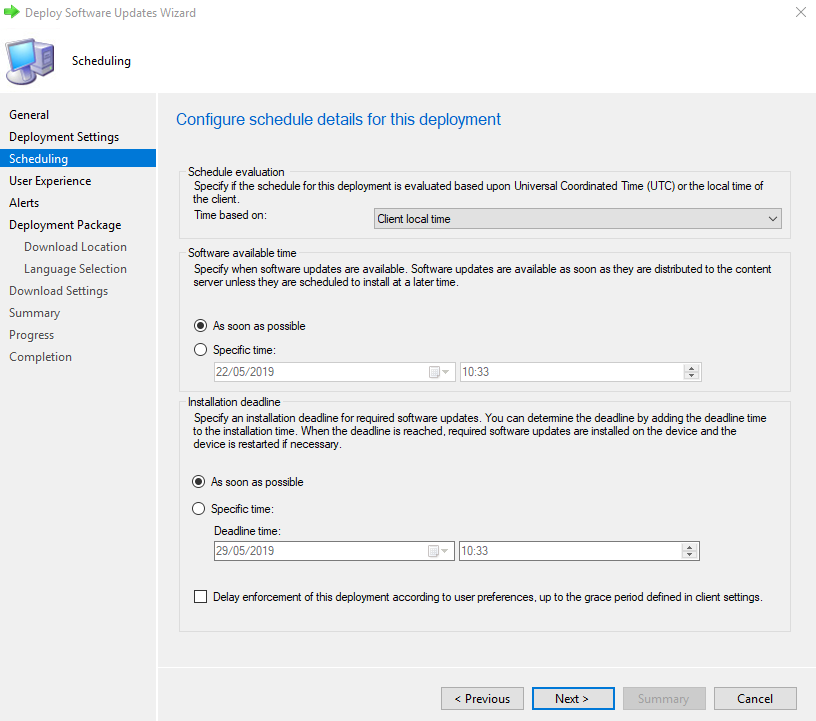 Windows 10 1903 deployment scheduling