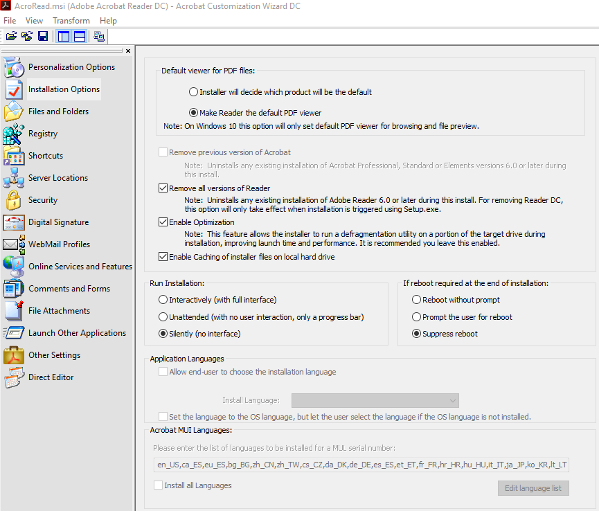 Acrobat-Customization-Wizard---Installation-options