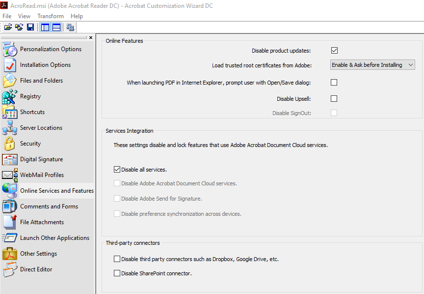 Acrobat-Customization-Wizard---Online-Services-and-Features