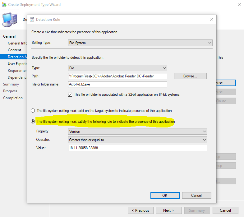 SCCM---Create-Application---Deployment-Type--Detection-Method---Version