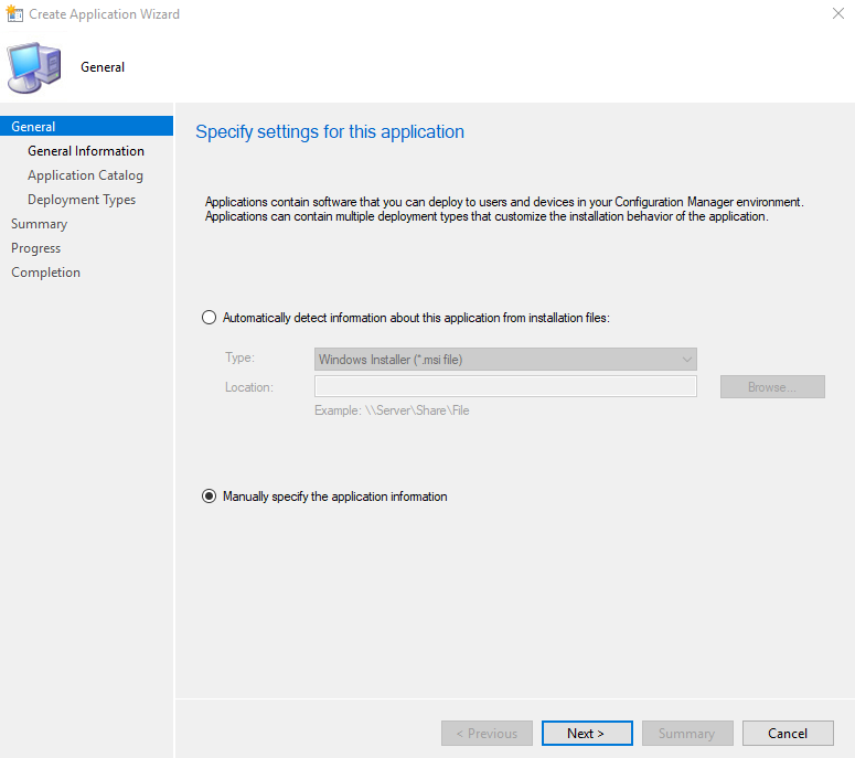 SCCM---Create-Application---General