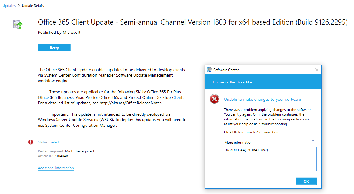 Office 365 update error  80070490