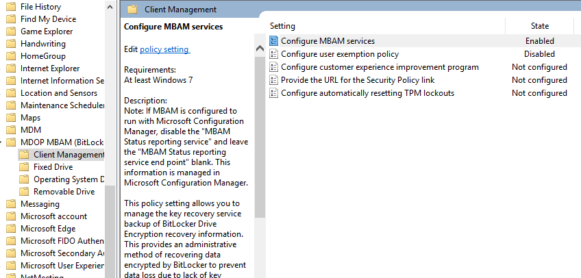 MBAM Group Ploicy configuration