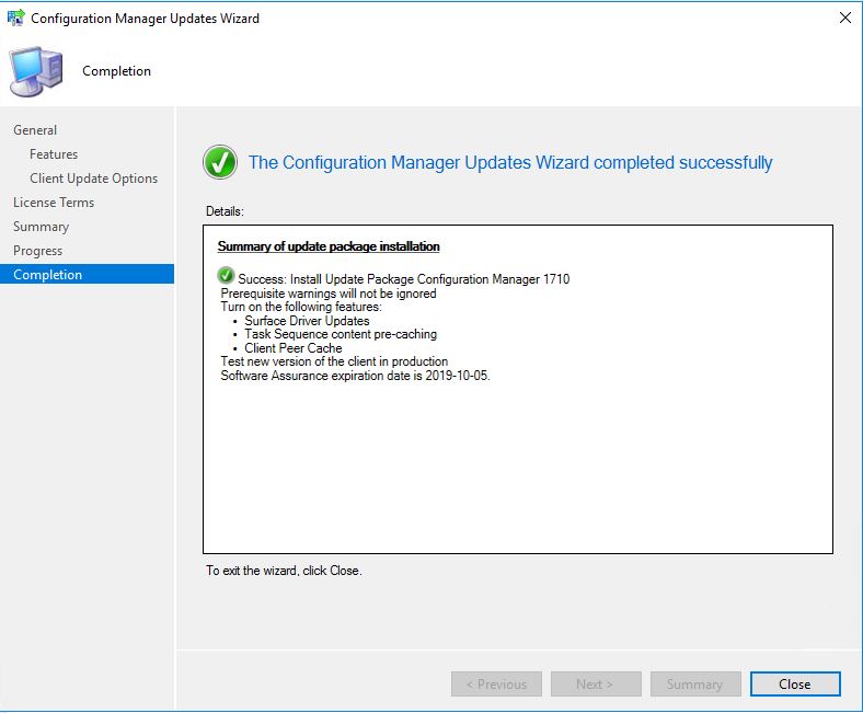 SCCM_Upgrade_1710_Install_Completion