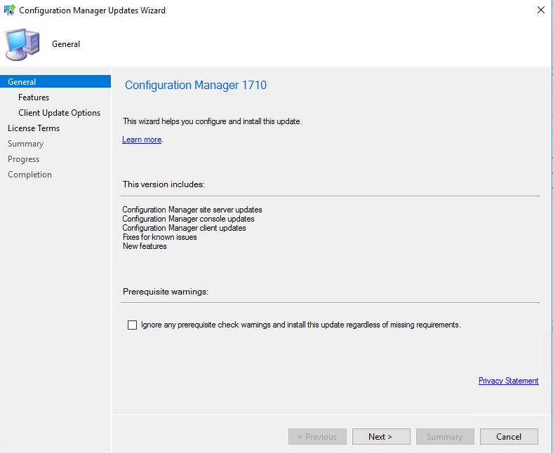 SCCM_Upgrade_1710_Install_Update_General