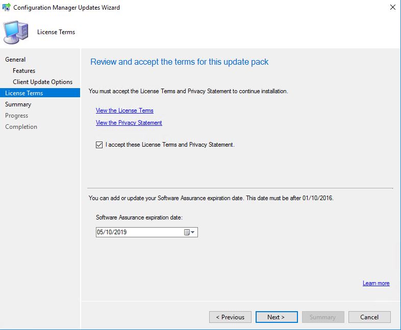 SCCM_Upgrade_1710_Install_Update_Licence